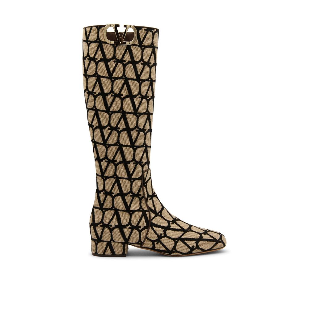 Valentino Garavani Beige Canvas Flat Boots