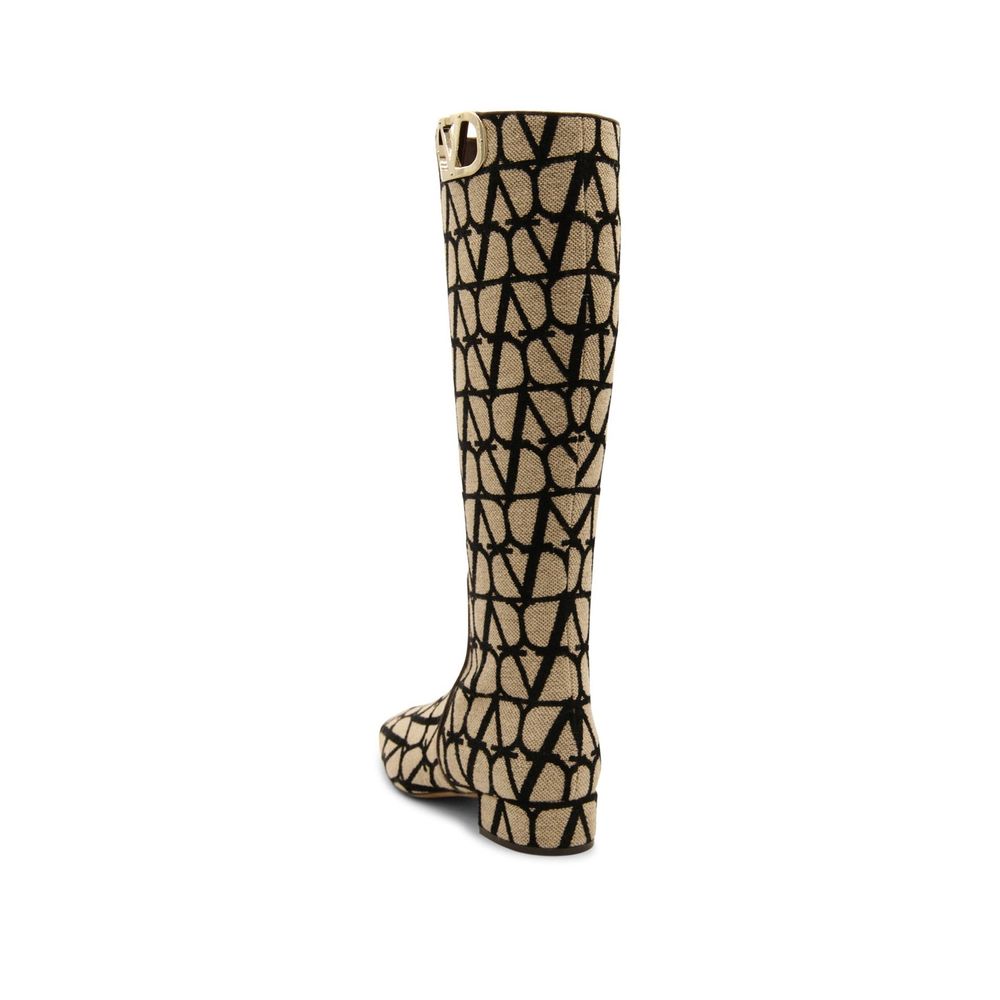 Valentino Garavani Beige Canvas Flat Boots