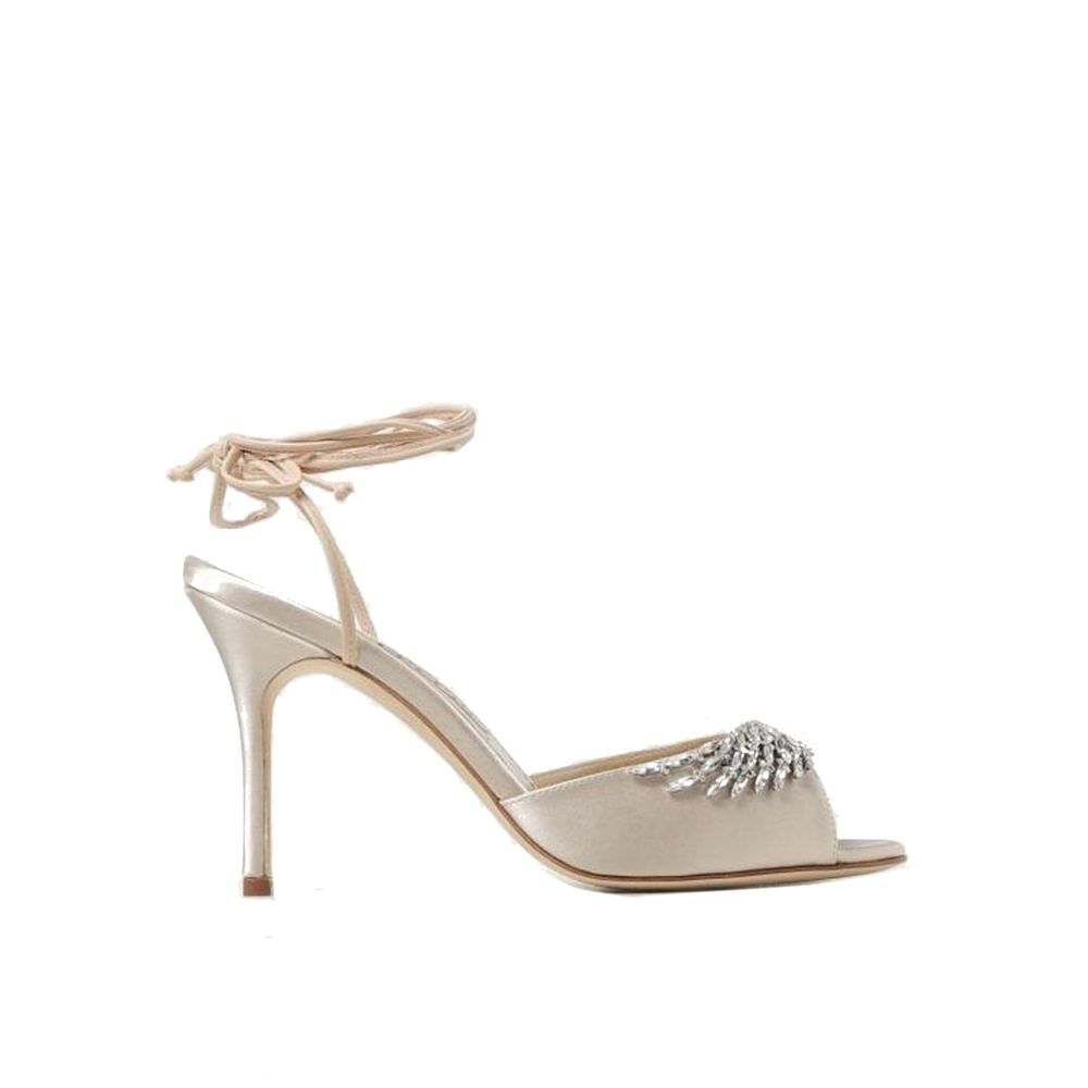 Manolo Blahnik Beige Silk Platform Sandals