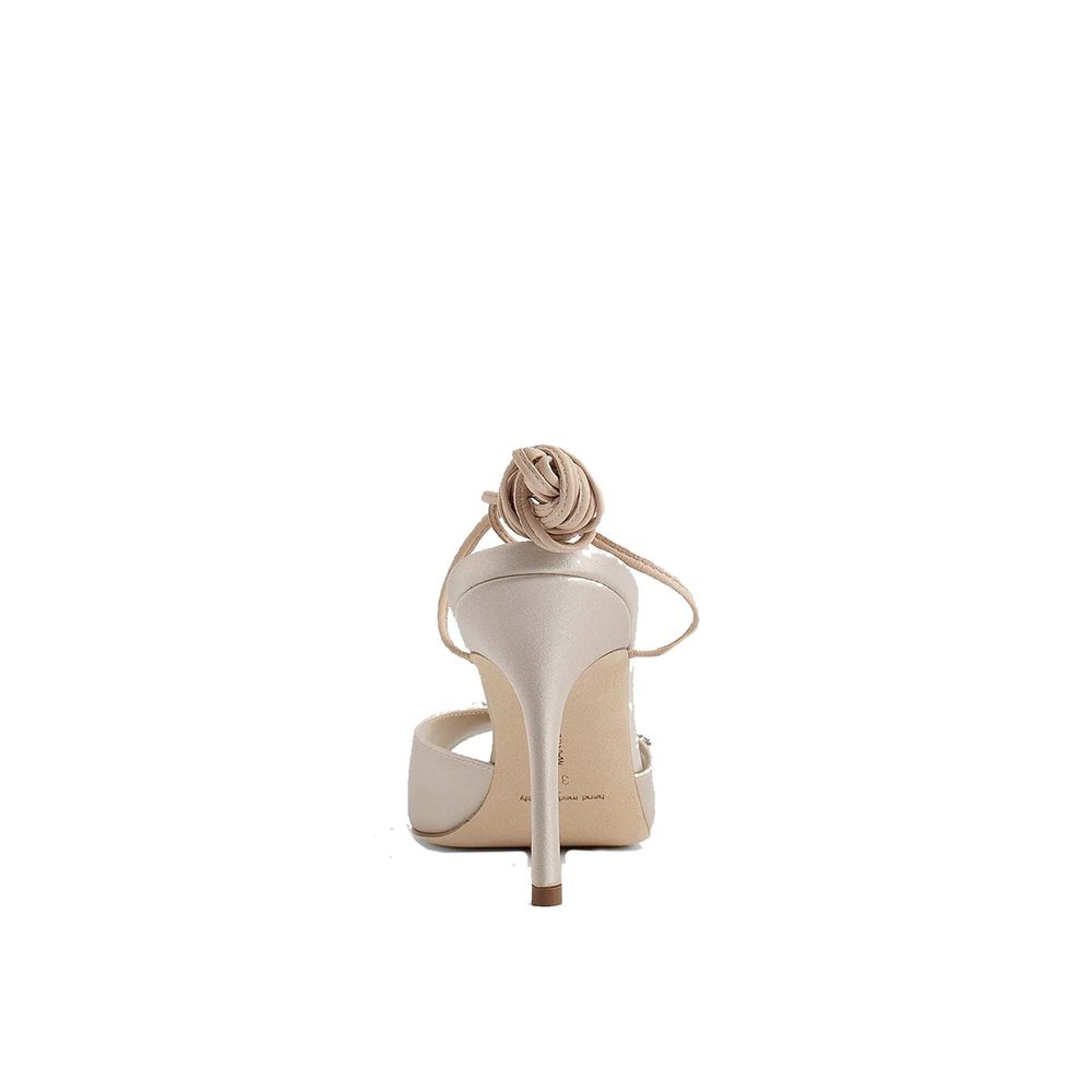 Manolo Blahnik Beige Silk Platform Sandals
