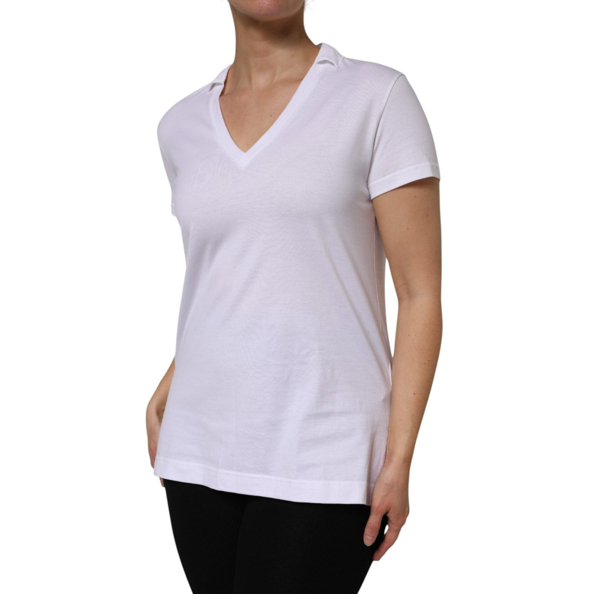 Dolce & Gabbana White V-Neck Cotton Short Sleeves T-shirt