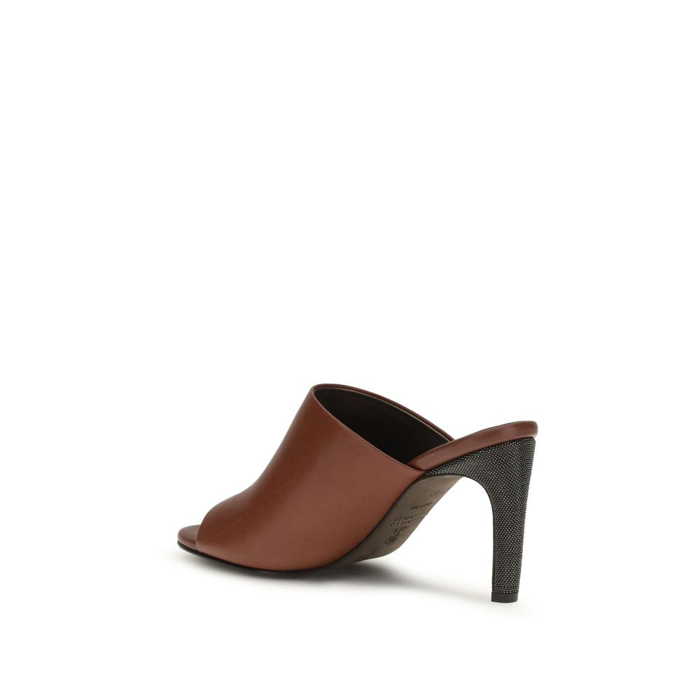 Brunello Cucinelli Brown Calf Leather Bos Taurus Sandals