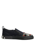 Dolce & Gabbana Blue Canvas Embellished Slip On Men Sneakers Shoes