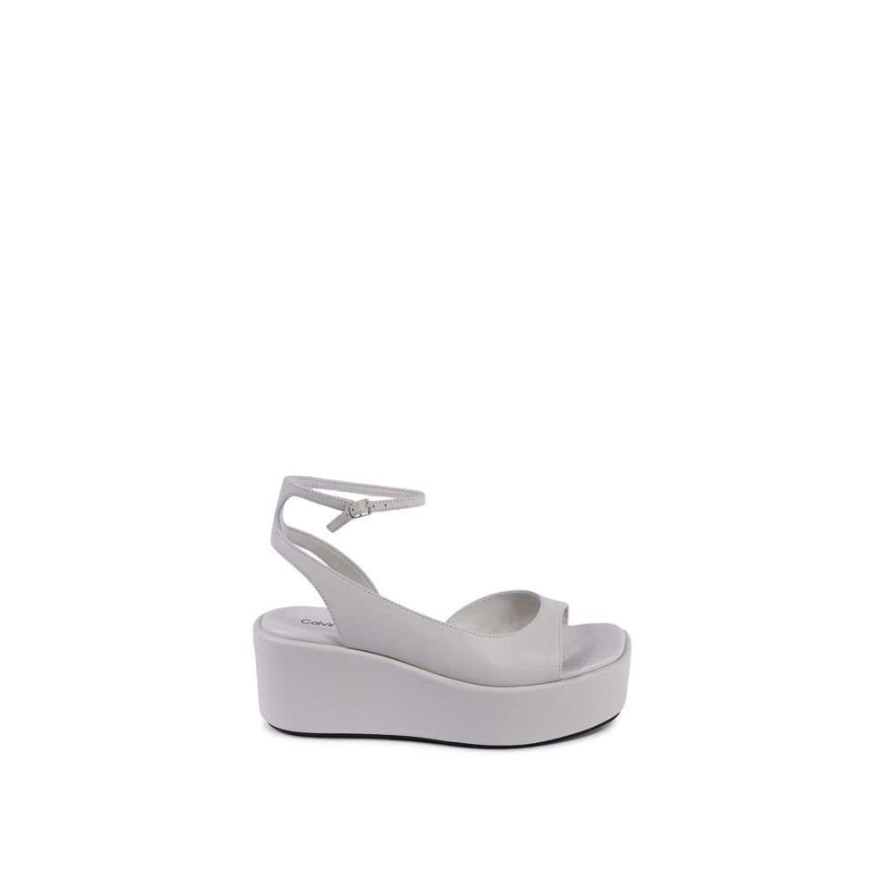 Calvin Klein Beige Leather Platform Sandals