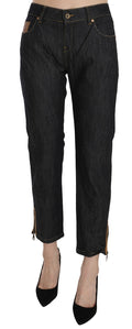 PLEIN SUD Cotton Blue High Waist Straight Cropped Trouser Jeans