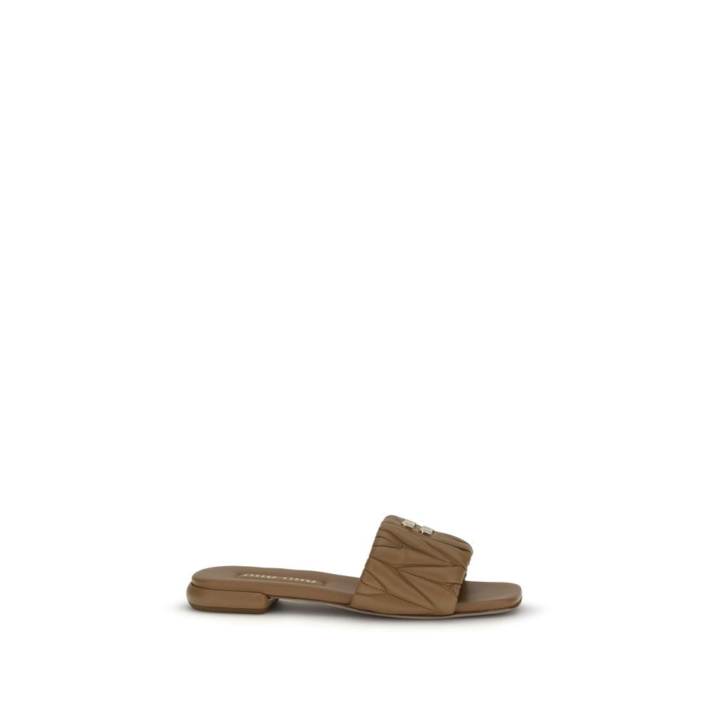Miu Miu Beige Calf Leather Bos Taurus Flat Sandals