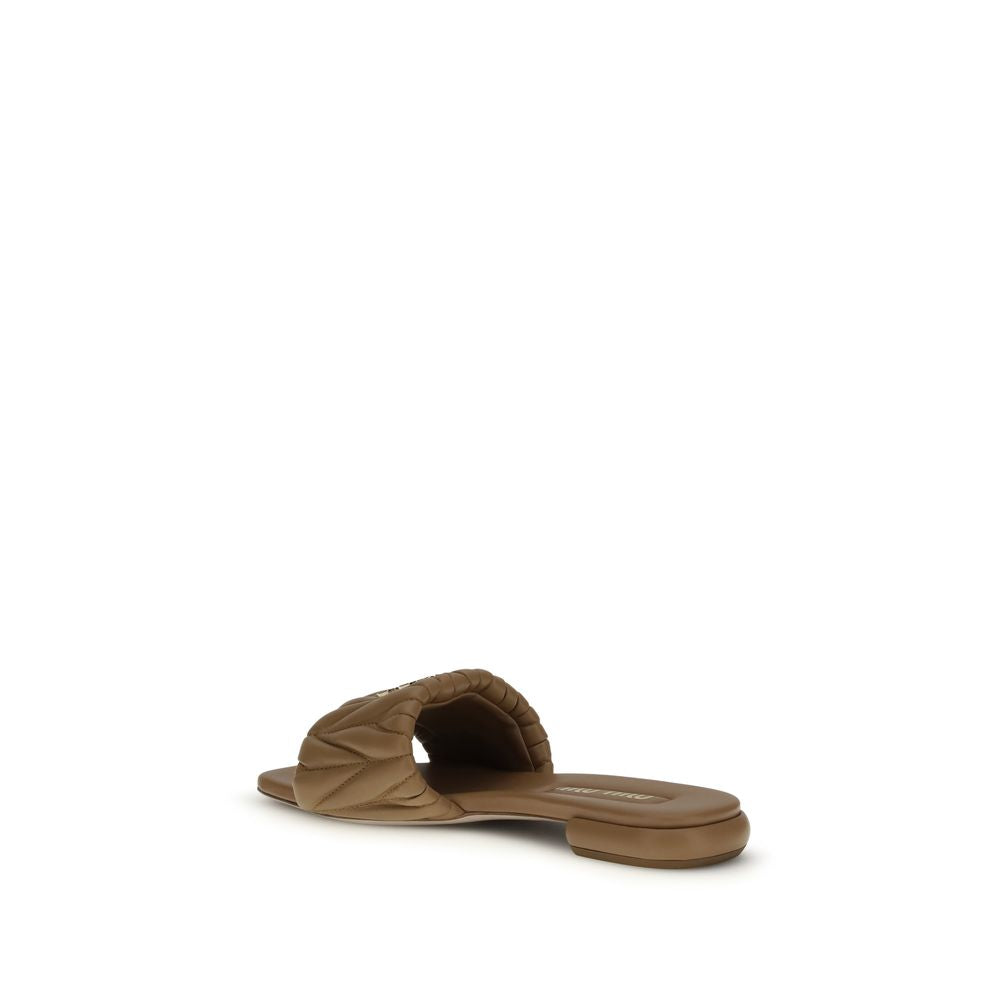 Miu Miu Beige Calf Leather Bos Taurus Flat Sandals