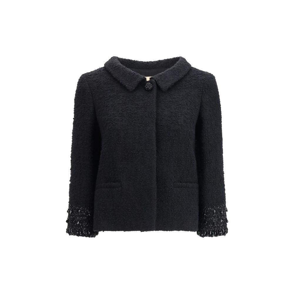 Valentino Garavani Black Wool Biker Jacket