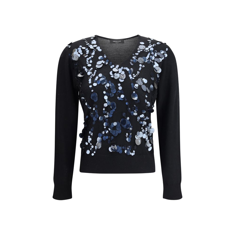 Fabiana Filippi Black Fleece Wool Sweatshirt