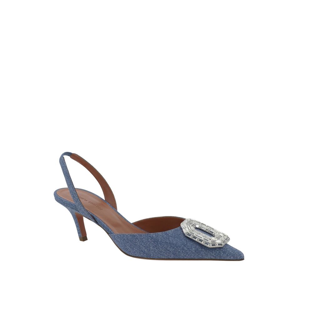 Amina Muaddi Blue Nubuc Leather Pumps