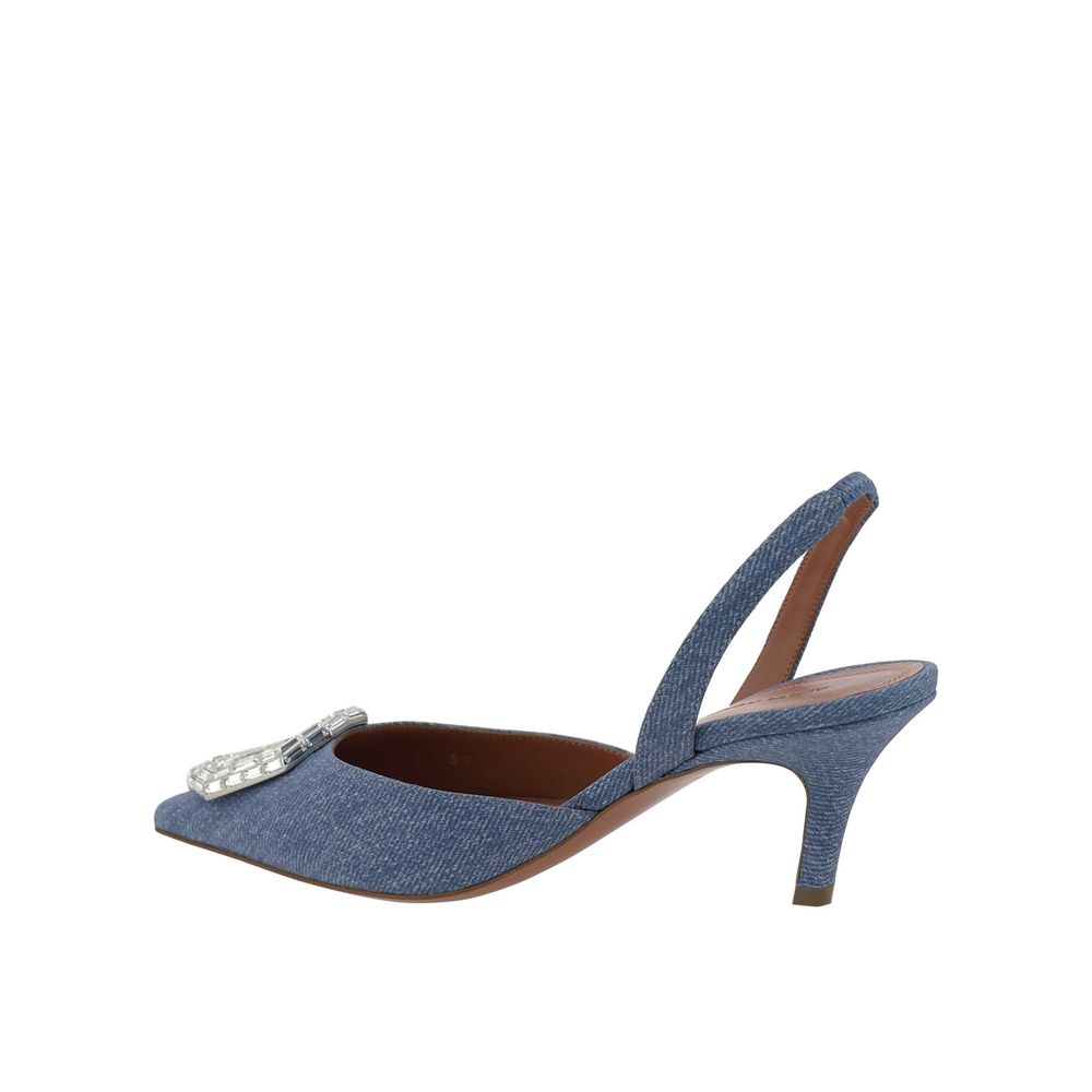 Amina Muaddi Blue Nubuc Leather Pumps