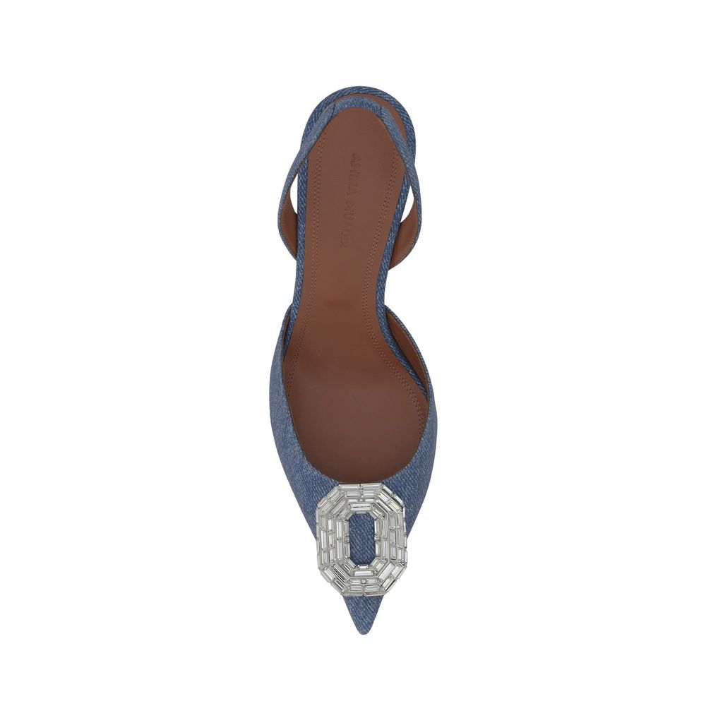 Amina Muaddi Blue Nubuc Leather Pumps