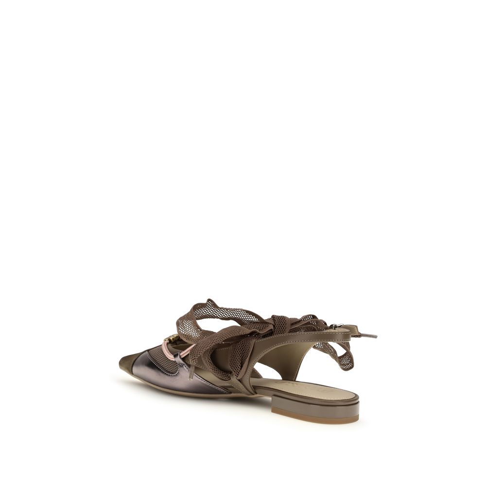 PINKO Brown Goatskin Ballet Flats