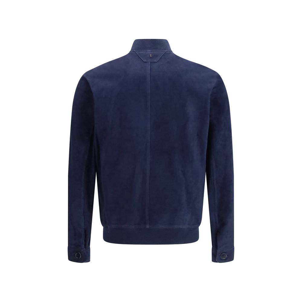 Salvatore Santoro Blue Calf Leather Bos Taurus Bomber