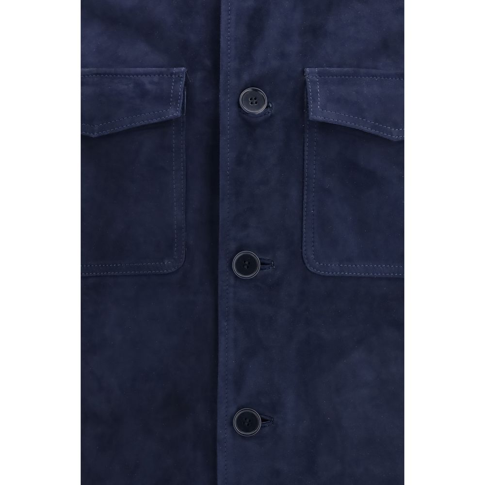 Salvatore Santoro Blue Calf Leather Bos Taurus Bomber