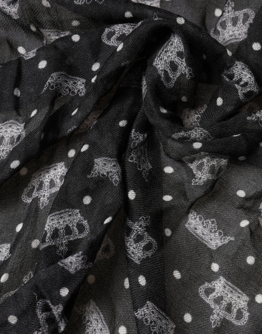 Dolce & Gabbana Black Wool Crown Print Fringe Neck Wrap 180cm x 65cm Scarf