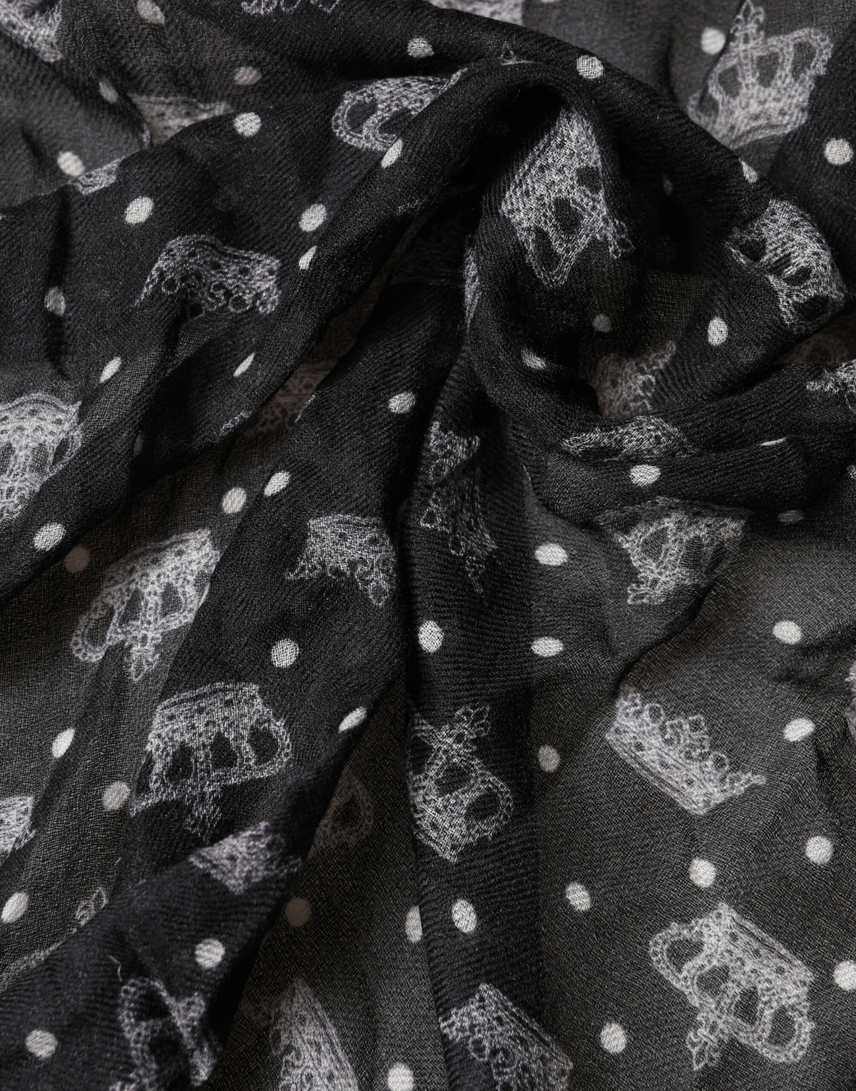 Dolce & Gabbana Black Wool Crown Print Fringe Neck Wrap 180cm x 65cm Scarf