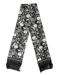 Dolce & Gabbana Black White Silk Floral Print Fringe 136cm X 15.5cm  Scarf