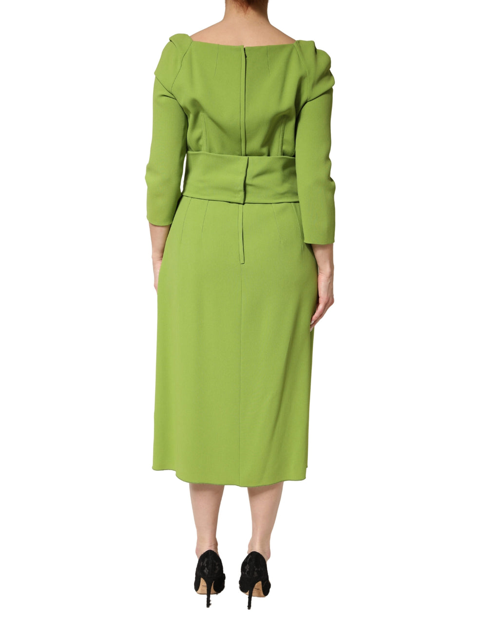 Dolce & Gabbana Green Silk Sweetheart Neckline Midi  Dress