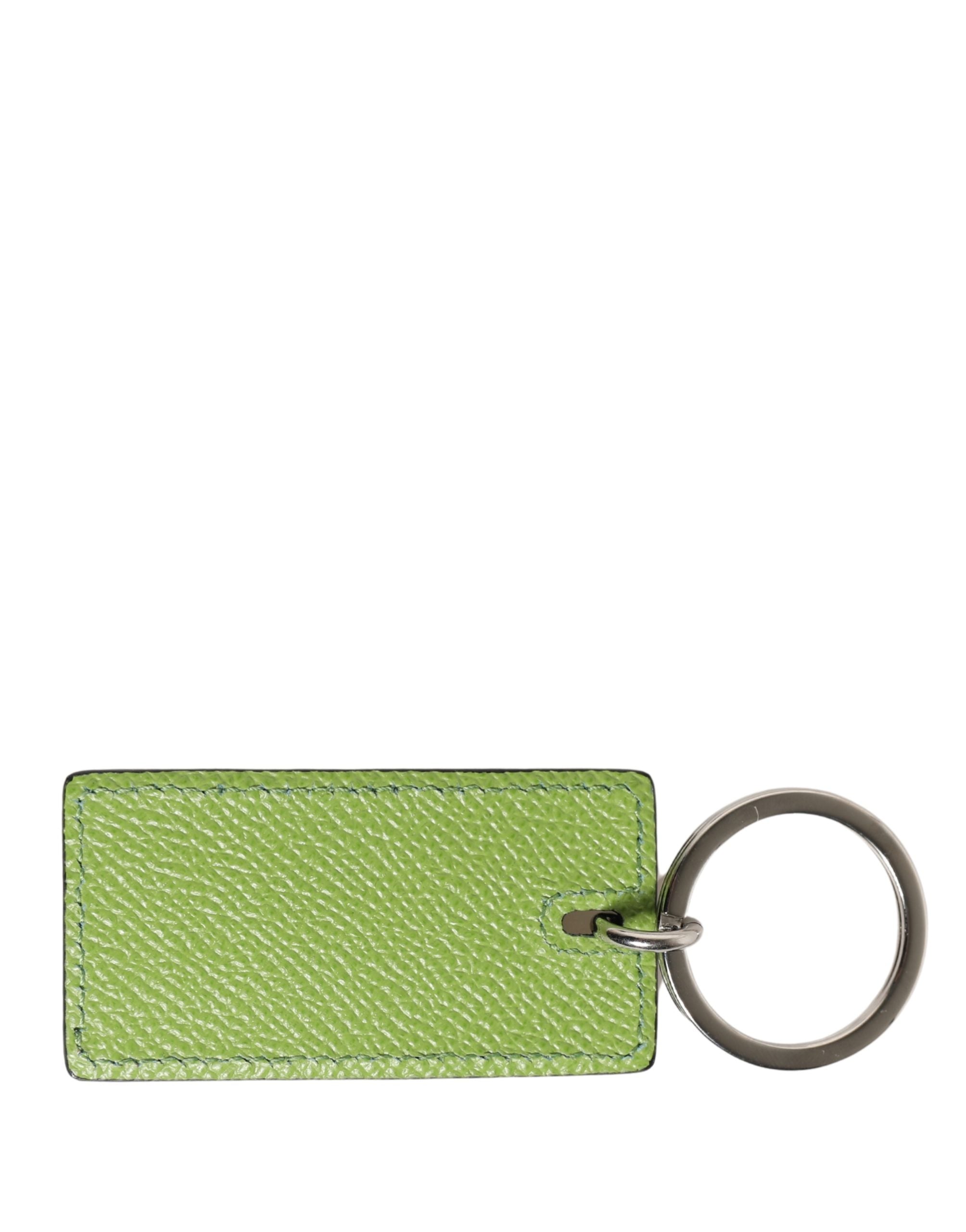 Dolce & Gabbana Green Calf Leather DG Logo Metal Ring Keyring Keychain