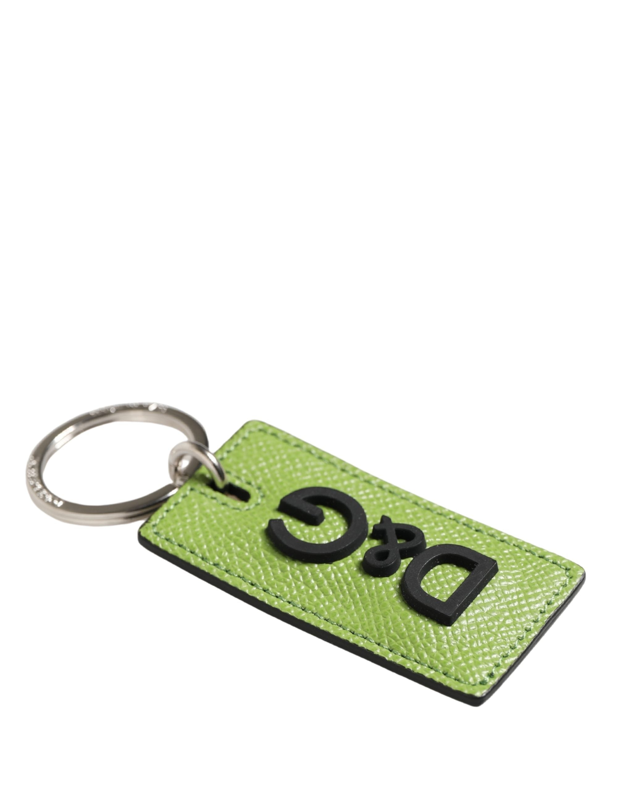 Dolce & Gabbana Green Calf Leather DG Logo Metal Ring Keyring Keychain