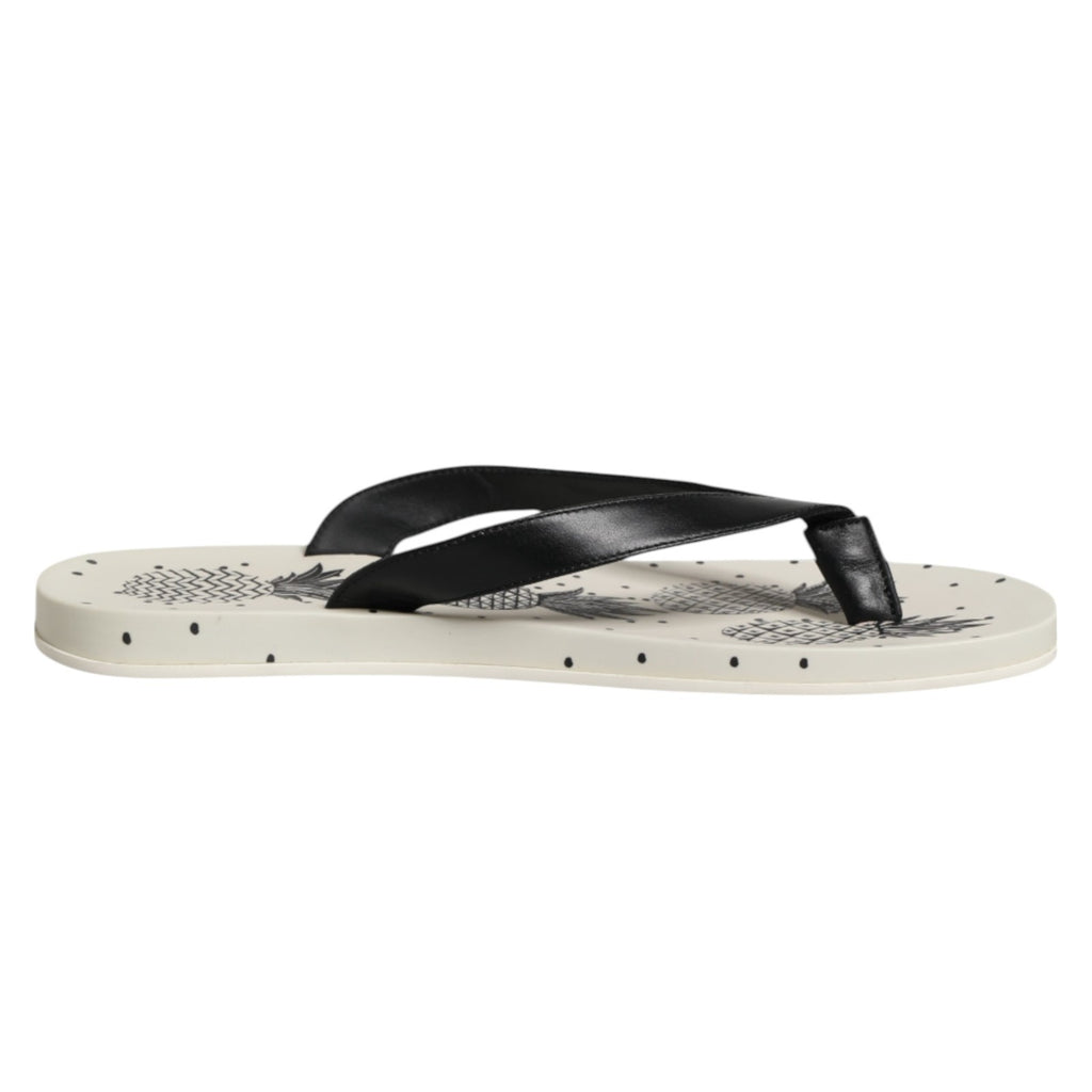 Dolce & Gabbana White Pineapple Print Slides Flip Flops Shoes