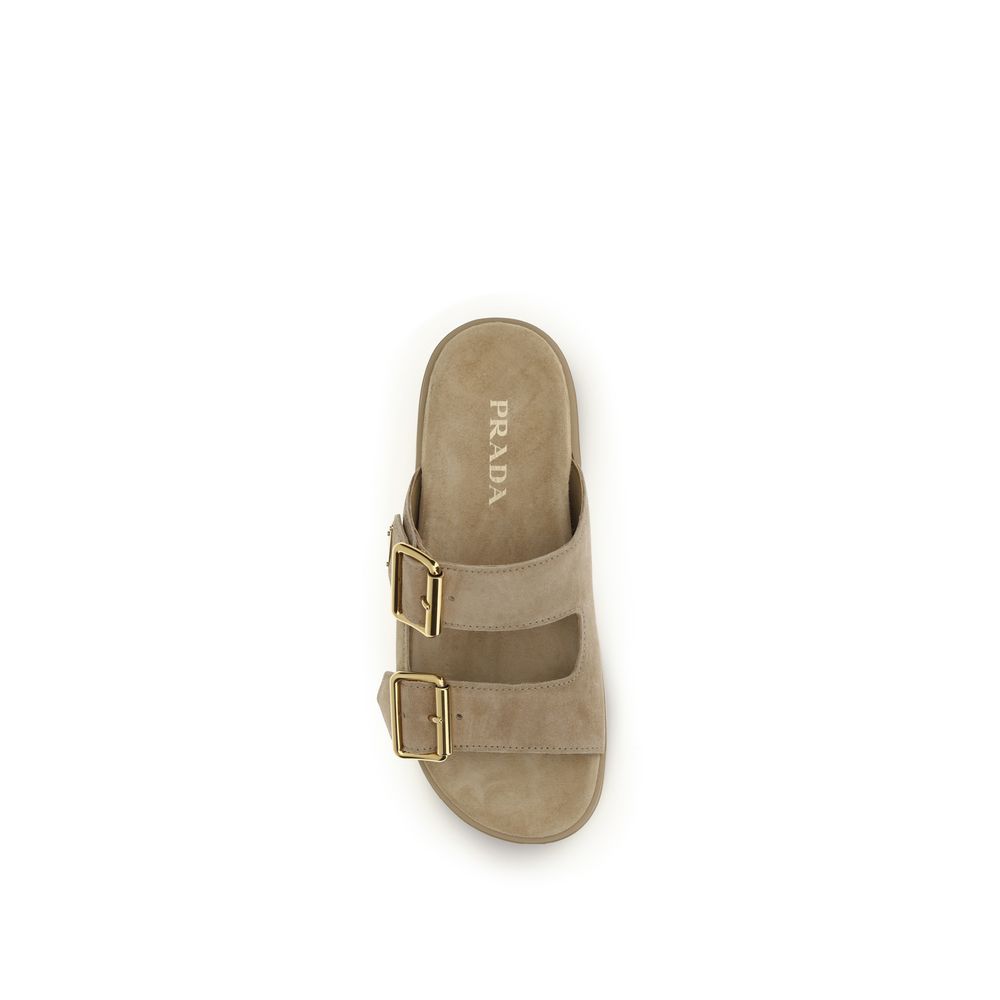 Prada Beige Calf Leather Bos Taurus Platform Sandals