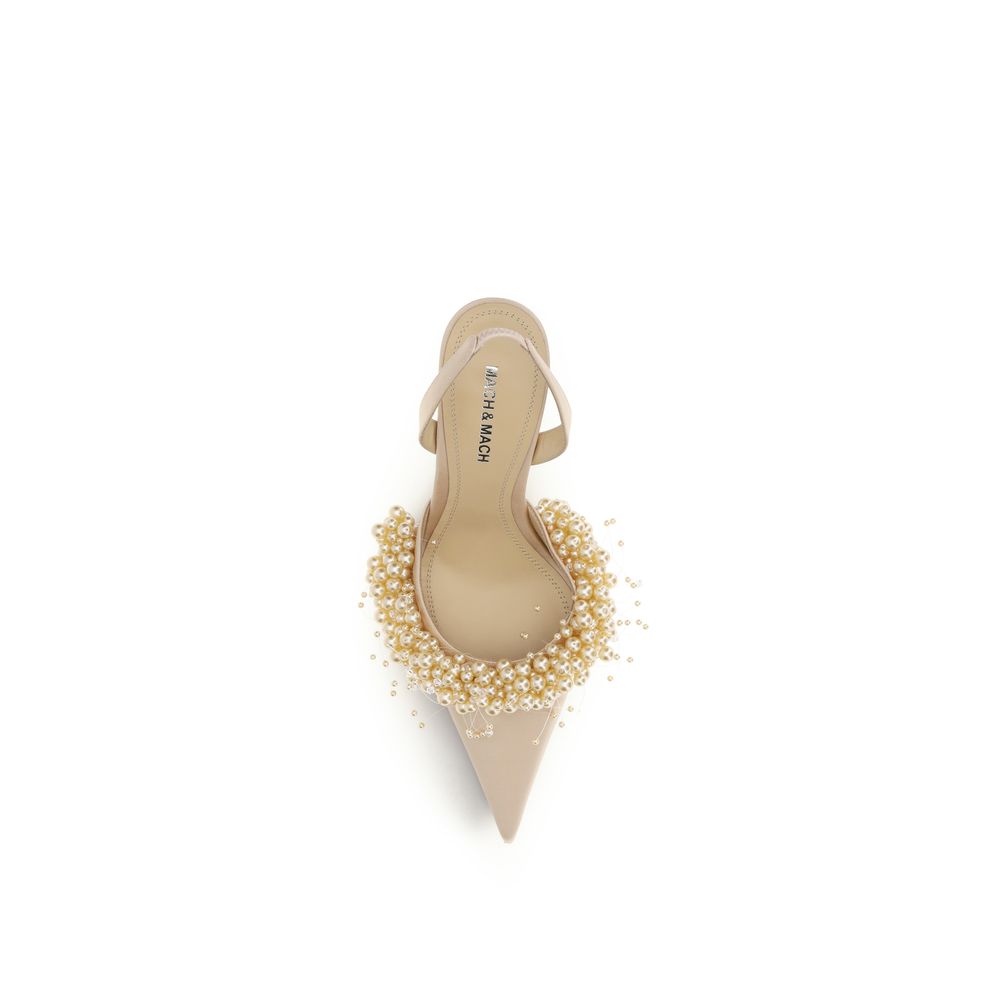MACH & MACH Beige Silk High Heel Pumps