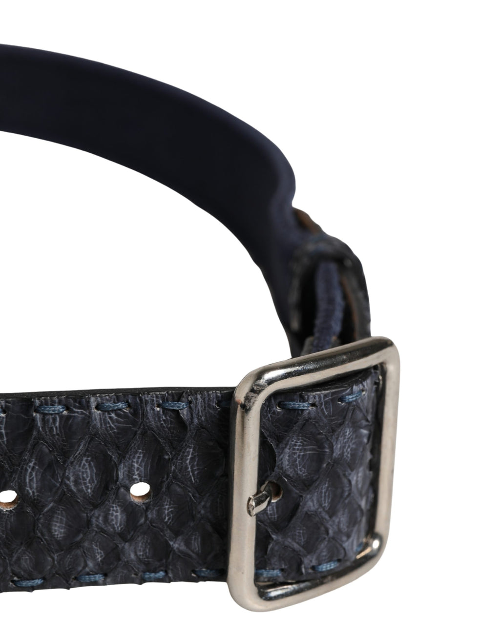 Ermanno Scervino Dark Blue Canvas Silver Metal Buckle Belt