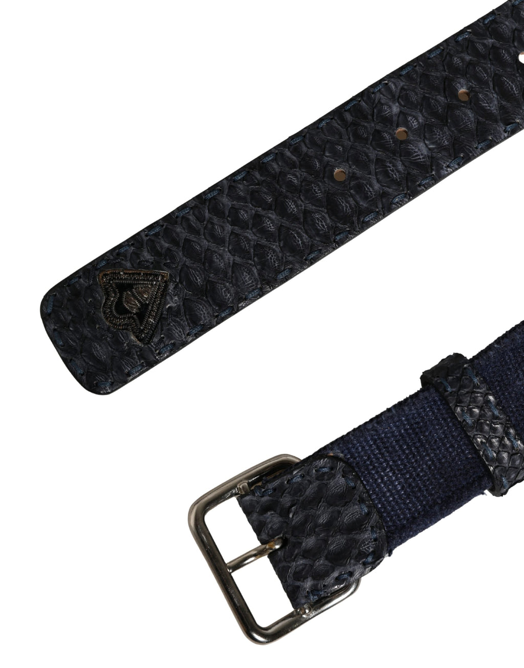 Ermanno Scervino Dark Blue Canvas Silver Metal Buckle Belt