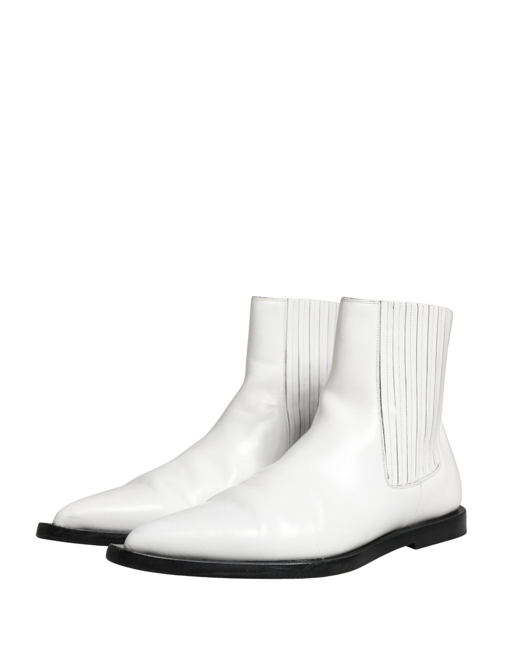 Dolce & Gabbana White Leather Chelsea SlipOn Ankle Boots Shoes