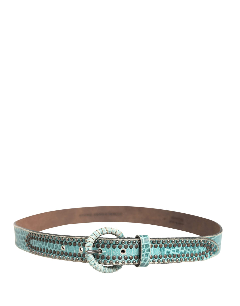 Scervino Street Women Green Leather Croco Print Studded Belt