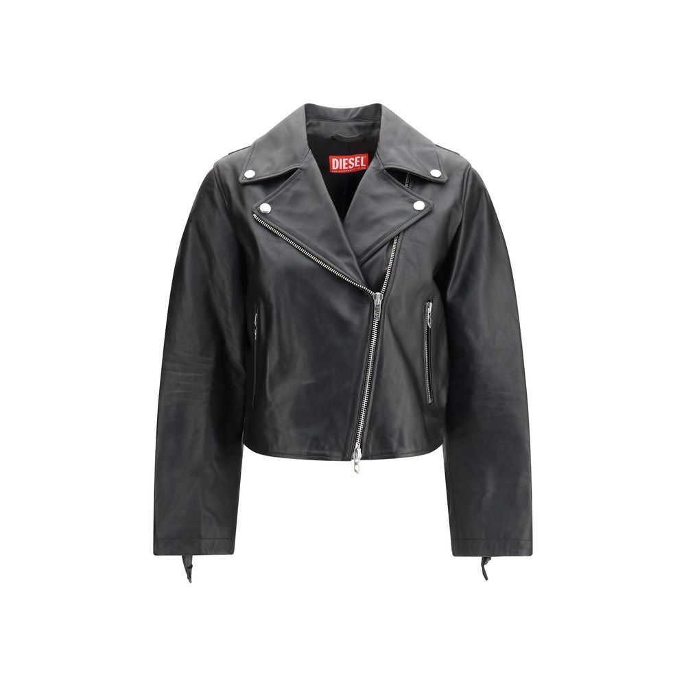 Diesel Black Calf Leather Bos Taurus Leather Jacket