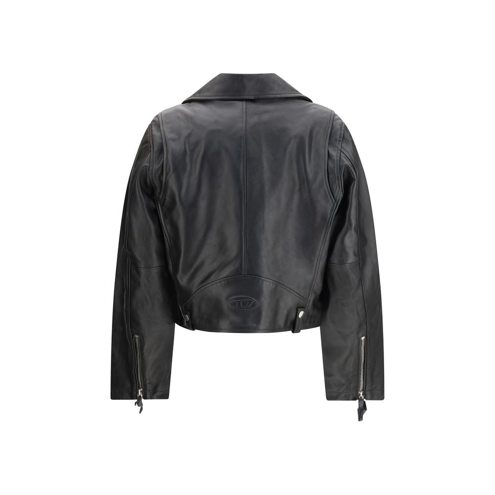 Diesel Black Calf Leather Bos Taurus Leather Jacket