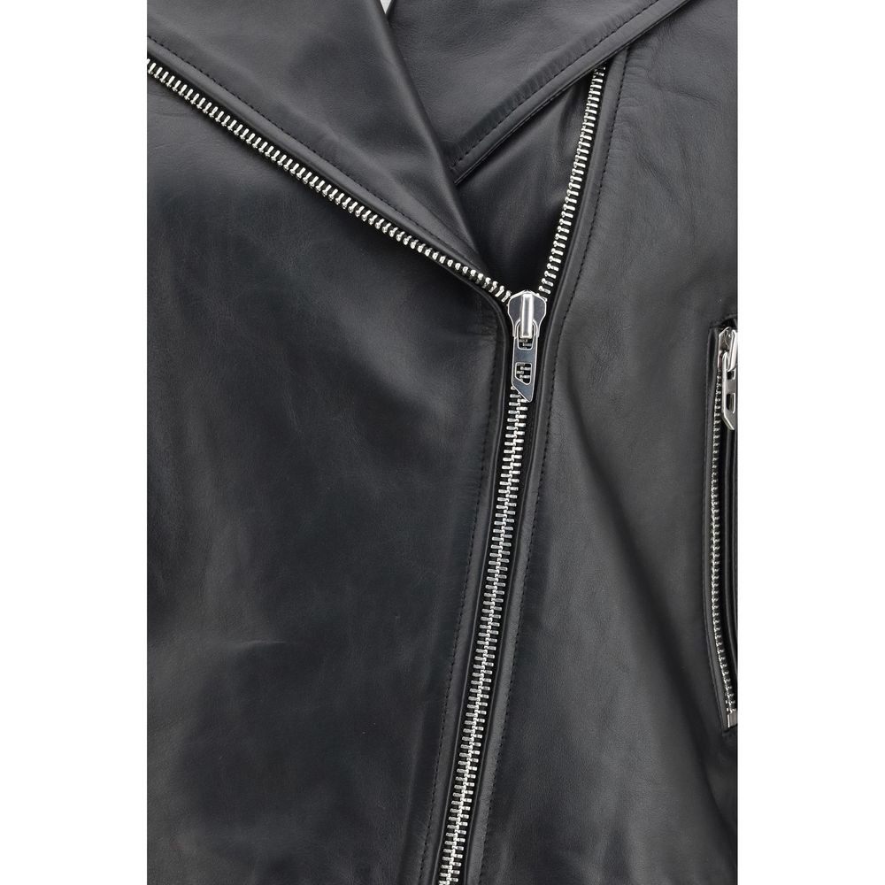 Diesel Black Calf Leather Bos Taurus Leather Jacket