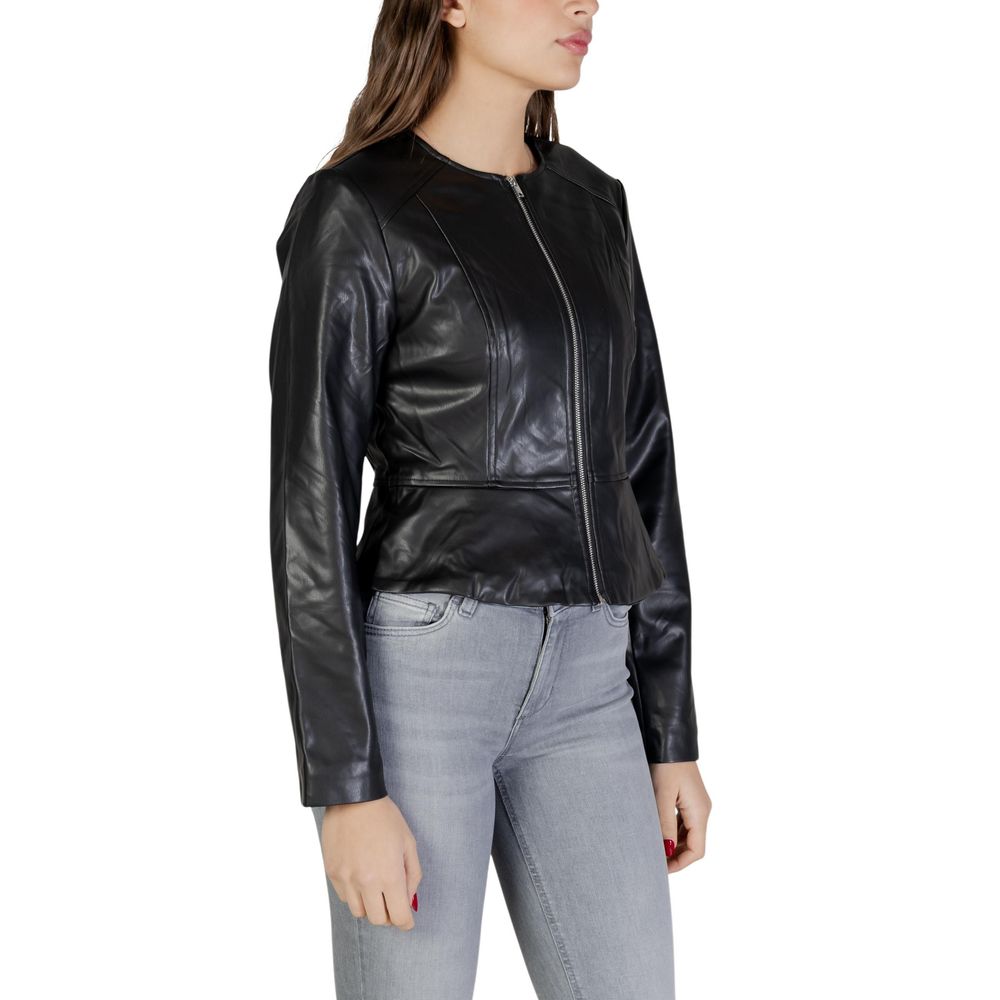Jacqueline De Yong Black Polyester Leather Jacket