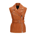 PINKO Brown Goatskin Sleeveless Jacket