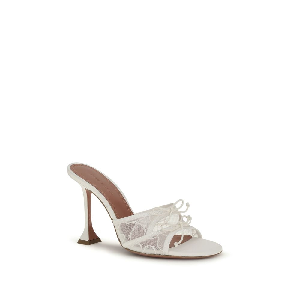 Amina Muaddi White Fabric Platform Sandals