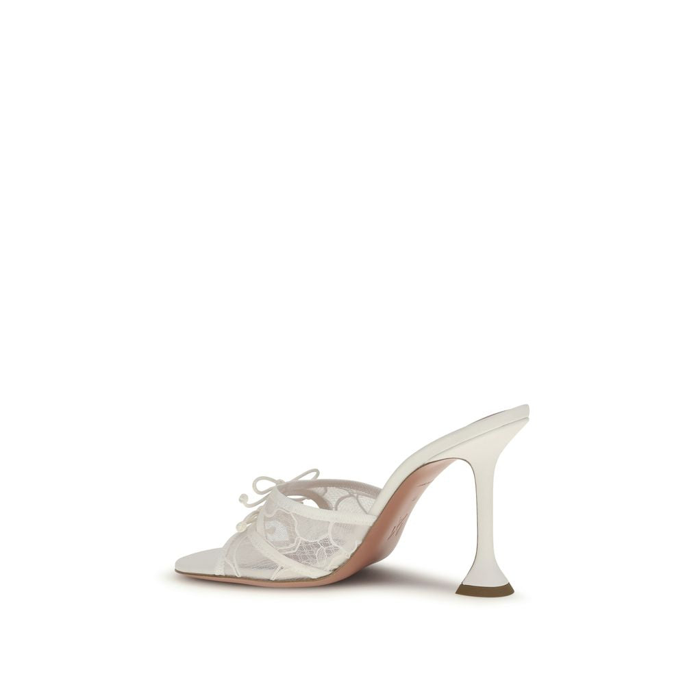Amina Muaddi White Fabric Platform Sandals