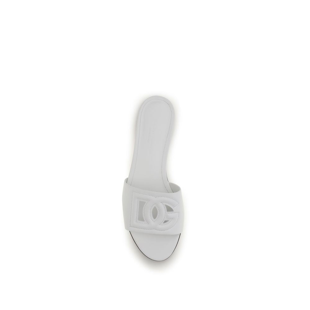 Dolce & Gabbana White Calf Leather Bos Taurus Flat Sandals