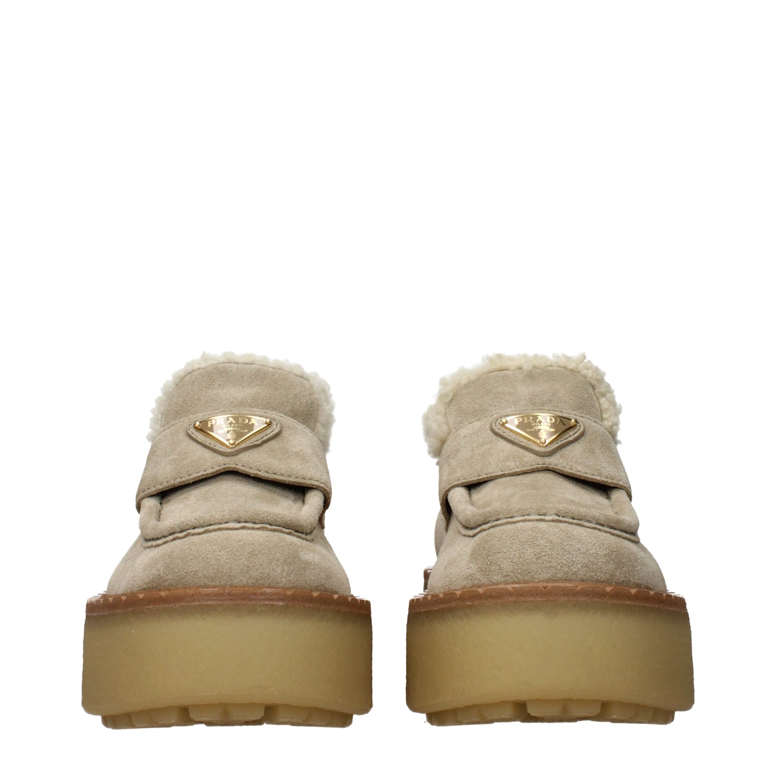 Prada Beige Leather Platform Loafers