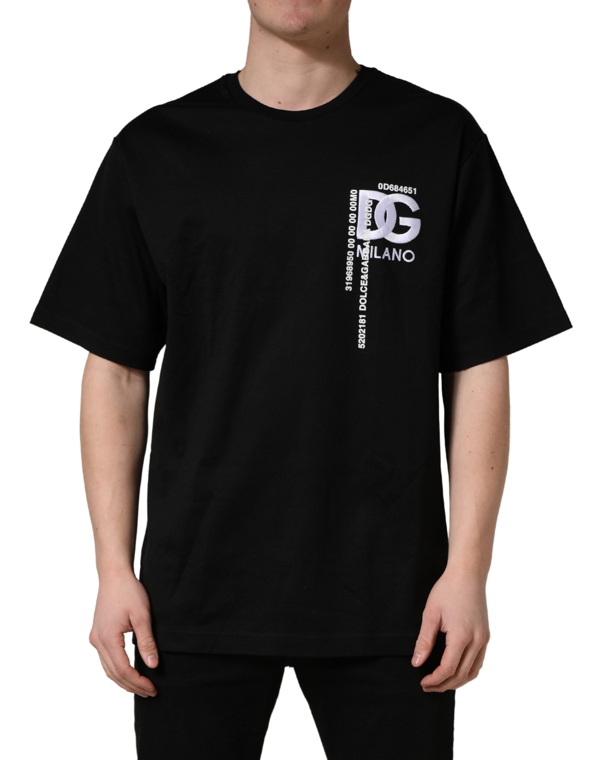Dolce & Gabbana Black Logo Embroidered Men Crew Neck T-shirt
