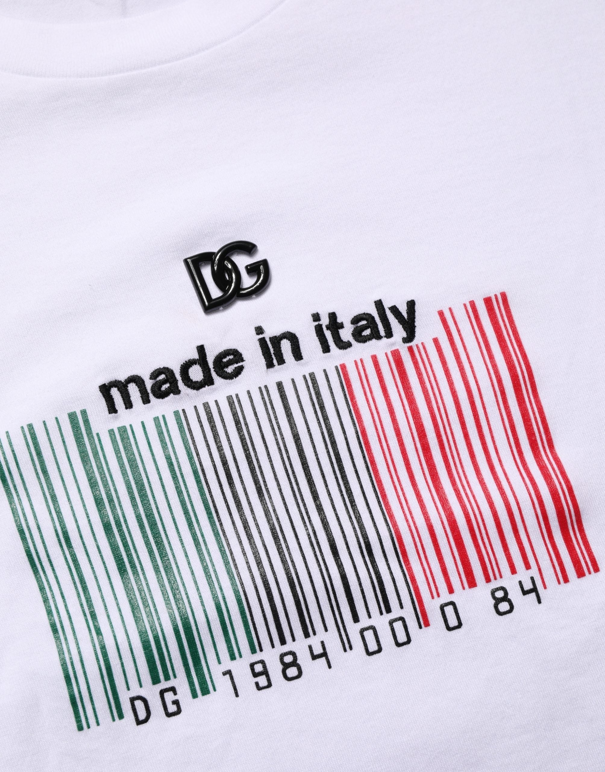 Dolce & Gabbana White Barcode Print Cotton Crew Neck T-shirt