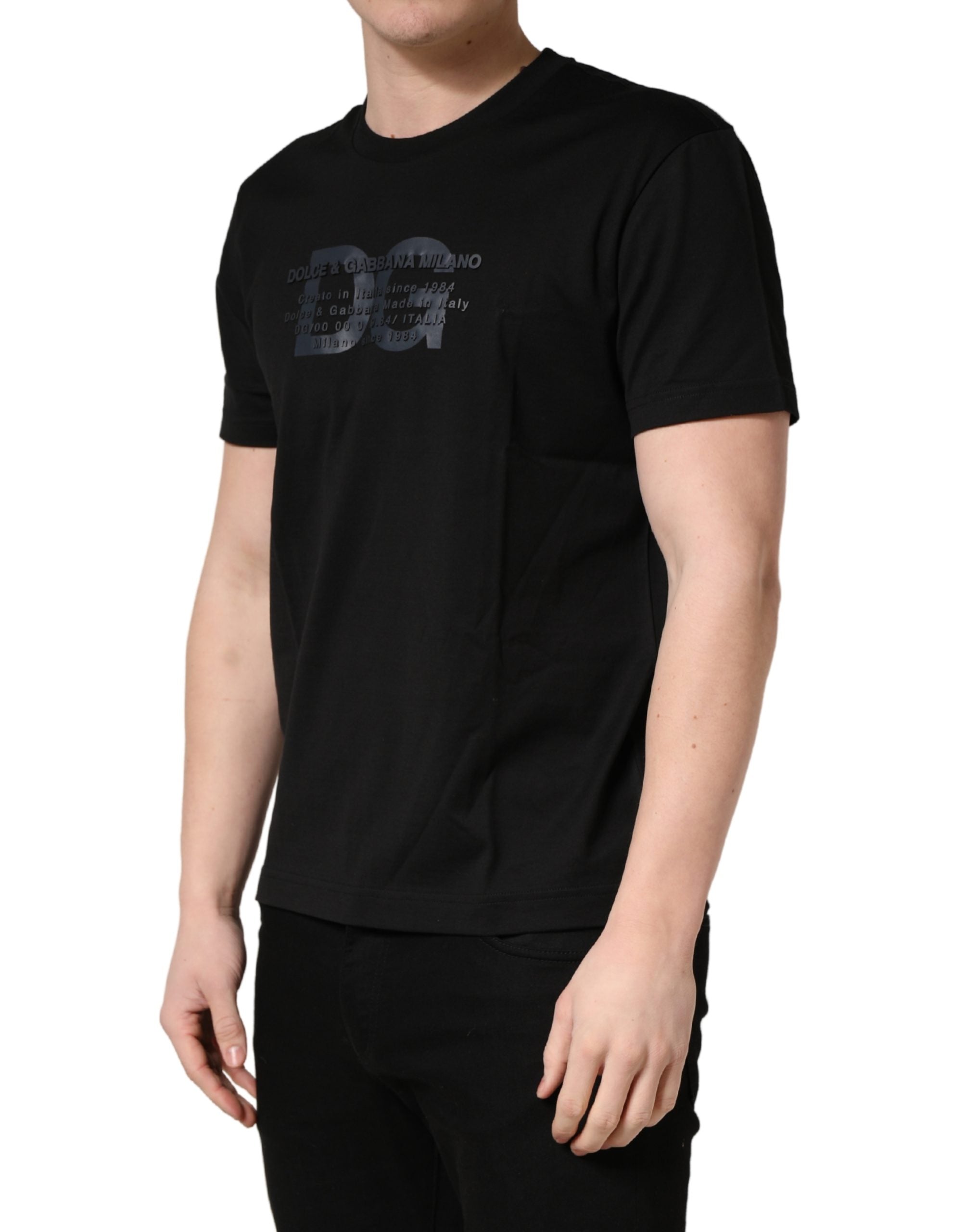 Dolce & Gabbana Black Logo DG Print Cotton Crew Neck T-shirt