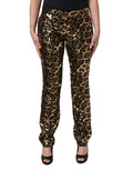 Dolce & Gabbana Gold Leopard Sequined Straight Trouser Pants