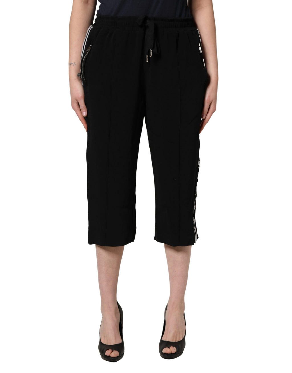 Dolce & Gabbana Black Viscose Mid Waist Cropped Women Pants