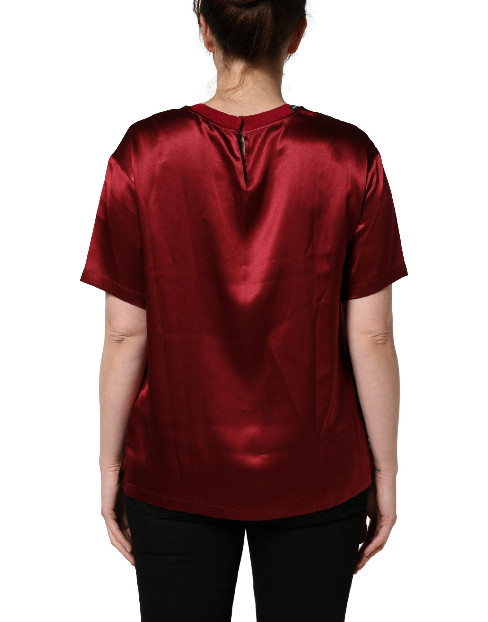 Dolce & Gabbana Maroon Royal Crown Dress Queen Painting Silk  T-shirt