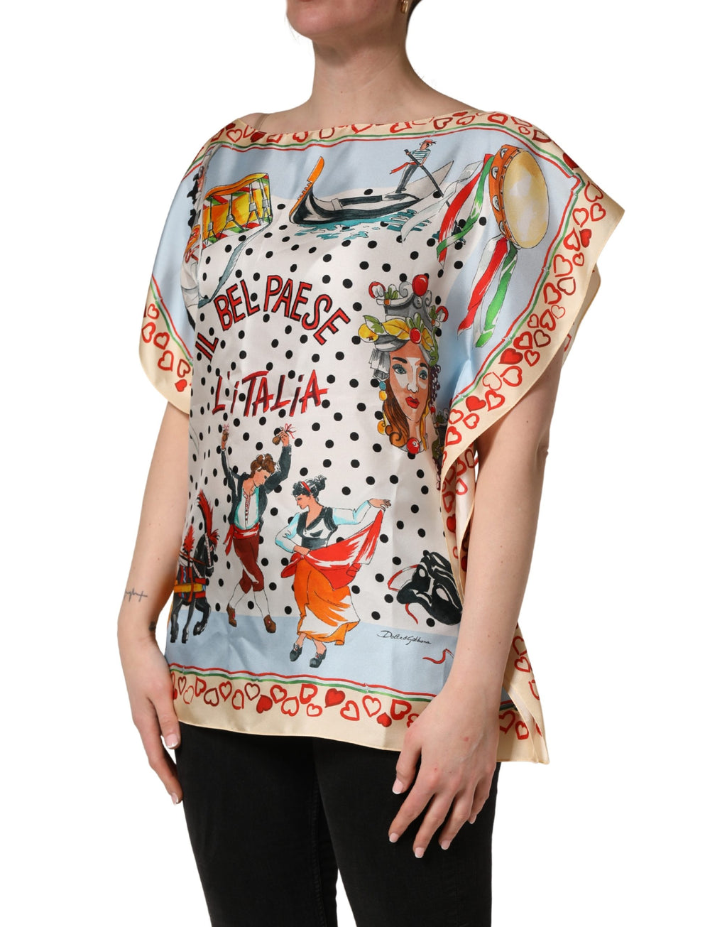 Dolce & Gabbana Multicolor Italy Scenes Graphic Silk Top
