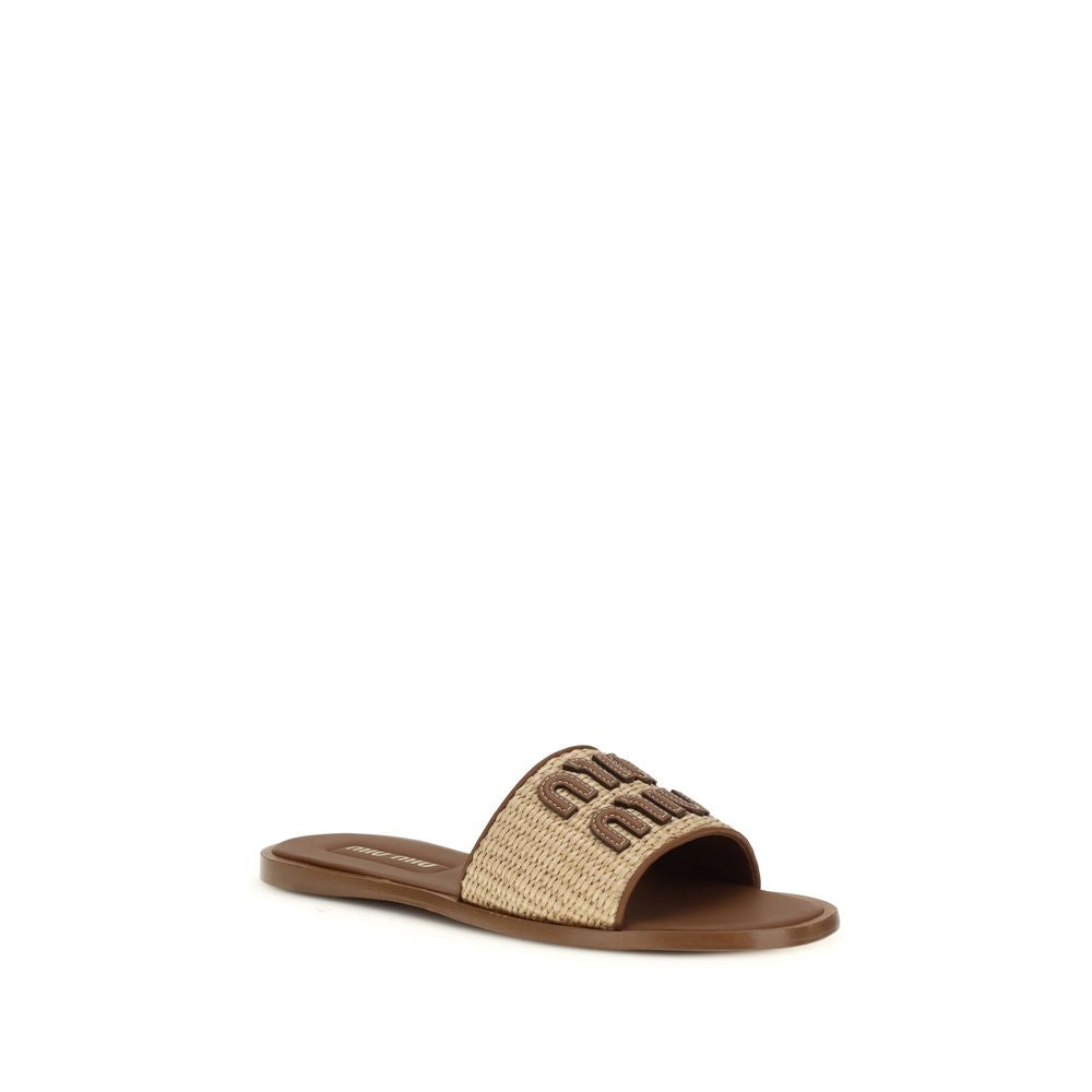 Miu Miu Beige Nylon Slippers