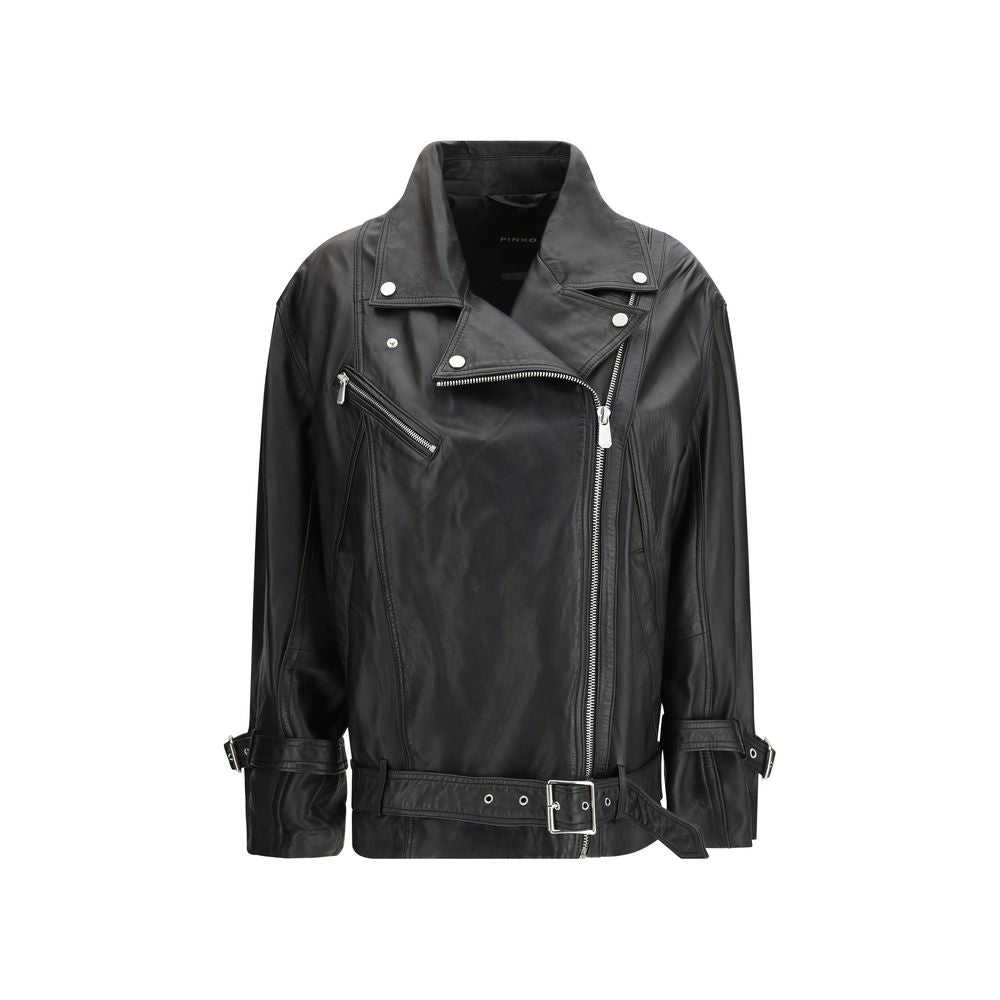 PINKO Black Lambskin Leather Jacket